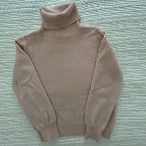 100% Cashmere Women Turtleneck Sweater Soft Blush Pink Knit Pullover, Size Small